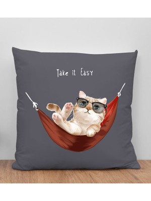 Bk Gift Kedi Tasarımlı Antrasit Kırlent Yastık, Arkadaşa Hediye, Ev Dekorasyonu, Ev Hediyesi-2
