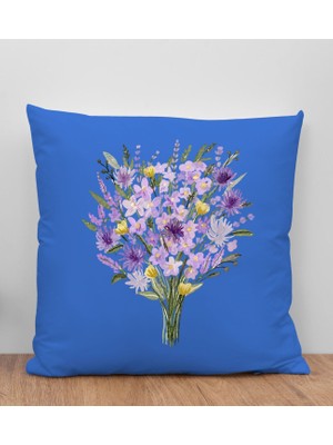 Bk Gift Çiçek Tasarımlı Mavi Kırlent Yastık, Arkadaşa Hediye, Ev Dekorasyonu, Ev Hediyesi-9