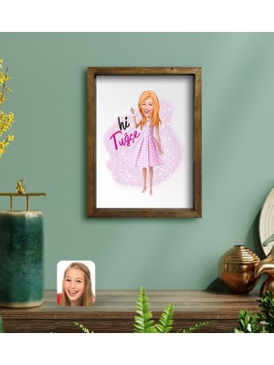 Bk Gift Kişiye Özel Barbie Karikatürlü Portre Doğal Masif Ahşap Çerçeveli Tablo 45X65CM-5, Barbie Filmi, Barbie Hediyelik Eşya, Arkadaşa Hediye