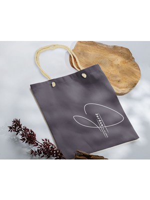 Bk Gift Isimli Tarihli Antrasit Halat Saplı Kumaş Bez Çanta - 4 Baskılı Omuz Çantası