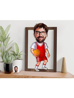 Bk Gift Kişiye Özel Erkek Basketbol Karikatürlü 3D Ahşap Tablo-5, Sevgiliye Hediye, Arkadaşa Hediye, Doğum Günü Hediyesi