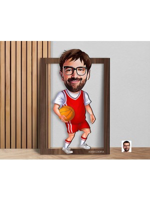 Bk Gift Kişiye Özel Erkek Basketbol Karikatürlü 3D Ahşap Tablo-5, Sevgiliye Hediye, Arkadaşa Hediye, Doğum Günü Hediyesi