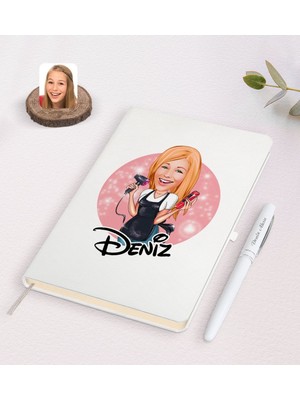 BK Kişiye Özel Kadın Kuaför Karikatürlü Beyaz Defter ve Kalem Hediye Seti-3