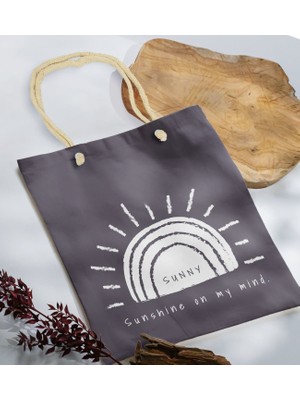 Bk Gift Yaz Temalı Antrasit Halat Saplı Kumaş Plaj Çantası -24 Baskılı Omuz Çantası