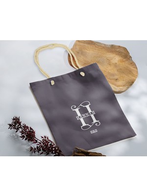 Bk Gift Isimli Tarihli Antrasit Halat Saplı Kumaş Bez Çanta - 6 Baskılı Omuz Çantası