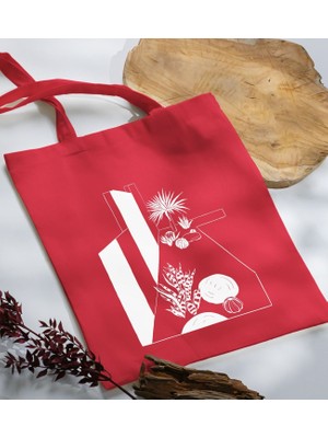 Bk Gift Modern Art Tasarımlı-3 Kırmızı Kumaş Bez Çanta Baskılı Omuz Çantası