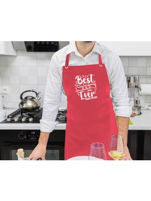 Bk Gift Kişiye Özel Isimli Babalar Günü Tasarımlı Profesyonel Kırmızı Mutfak Önlüğü-6, Aşçı Önlüğü, Şef Önlüğü, Babaya Hediye