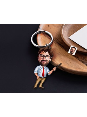 Bk Gift Kişiye Özel Öğretmen Karikatürlü Ahşap Anahtarlık-2 Sevgiliye Hediye, Arkadaşa Hediye, Doğum Günü Hediyesi