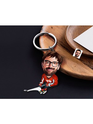 Bk Gift Kişiye Özel Hokey Oyuncusu Karikatürlü Ahşap Anahtarlık-1 Sevgiliye Hediye, Arkadaşa Hediye, Doğum Günü Hediyesi