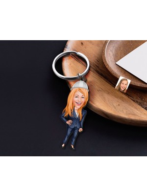 Bk Gift Kişiye Özel Mühendis Karikatürlü Ahşap Anahtarlık-2 Sevgiliye Hediye, Arkadaşa Hediye, Doğum Günü Hediyesi