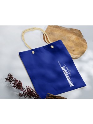 Bk Gift Bride Temalı Mavi Halat Saplı Kumaş Bez Çanta - 1 Baskılı Omuz Çantası