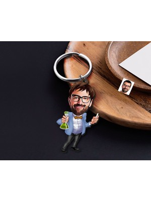 Bk Gift Kişiye Özel Öğretmen Karikatürlü Ahşap Anahtarlık-5 Sevgiliye Hediye, Arkadaşa Hediye, Doğum Günü Hediyesi