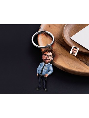 Bk Gift Kişiye Özel Polis Karikatürlü Ahşap Anahtarlık-1 Sevgiliye Hediye, Arkadaşa Hediye, Doğum Günü Hediyesi