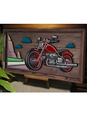 Bk Gift Özel Yapım Kabartma Motor Figür Temalı Meşe Ağacı Ahşap Bar Tablosu-2, Ev Dekorasyonu, Duvar Dekoru