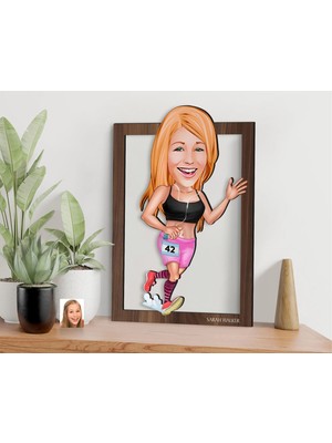 Bk Gift Kişiye Özel Kadın Koşucu Karikatürlü 3D Ahşap Tablo-2, Sevgiliye Hediye, Arkadaşa Hediye, Doğum Günü Hediyesi
