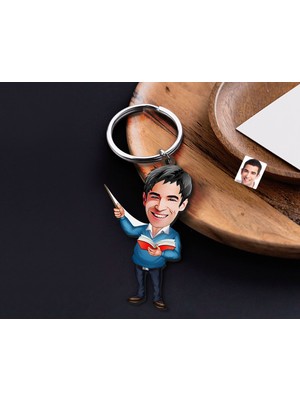 Bk Gift Kişiye Özel Öğretmen Karikatürlü Ahşap Anahtarlık-3 Sevgiliye Hediye, Arkadaşa Hediye, Doğum Günü Hediyesi