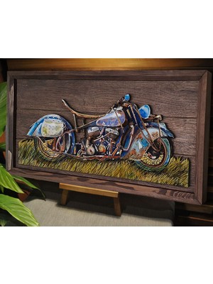 Bk Gift Özel Yapım Kabartma Motor Figür Temalı Meşe Ağacı Ahşap Bar Tablosu-4, Ev Dekorasyonu, Duvar Dekoru