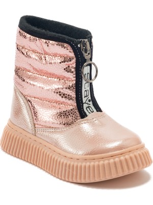 Beyaz (Arzen) Termo Kaymaz Taban Fermuarlı Termo Kaymaz Taban Çocuk Bot Pudra