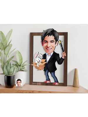 Bk Gift Kişiye Özel Sihirbaz Karikatürlü 3D Ahşap Tablo-1, Sevgiliye Hediye, Arkadaşa Hediye, Doğum Günü Hediyesi