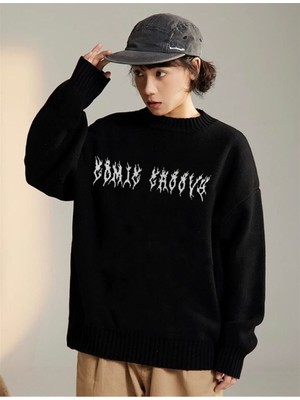 Daily Fashion Harajuku Siyah Tribal Ön Arka Işlemeli Oversize Unisex Kazak