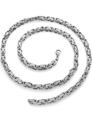 Nipora Silver Renk Kalınlık 5 mm 317L Çelik Erkek Kral Zincir Kolye