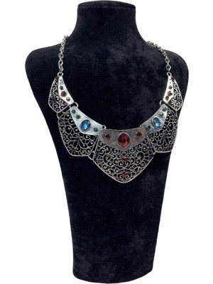 Dem-Er Jewels Vintage Kırmızı Mavi Taş Kolye