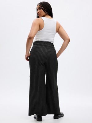 Gap High Rise Metalik Parlak Çizgili Wide-Leg Pantolon