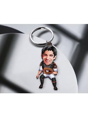 Bk Gift Kişiye Özel Beyzbol Karikatürlü Ahşap Anahtarlık-3 Sevgiliye Hediye, Arkadaşa Hediye, Doğum Günü Hediyesi