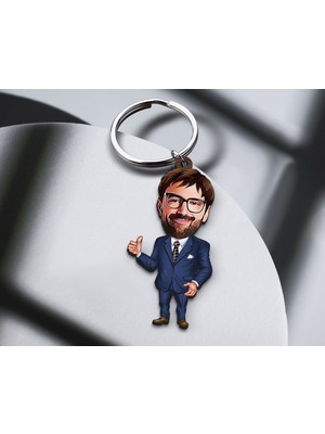 Bk Gift Kişiye Özel Baba Karikatürlü Ahşap Anahtarlık-6 Sevgiliye Hediye, Arkadaşa Hediye, Doğum Günü Hediyesi