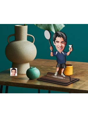 Bk Gift Kişiye Özel Badminton Karikatürlü Ahşap Biblo-1 , Arkadaşa Hediye , Sevgiliye Hediye, Kişiye Özel Biblolar