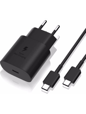 Samsung 25W Hızlı Şarj Seti Type-C Çıkışlı Adaptör ve 1m Type-C Kablo Uyumlu Modellerle