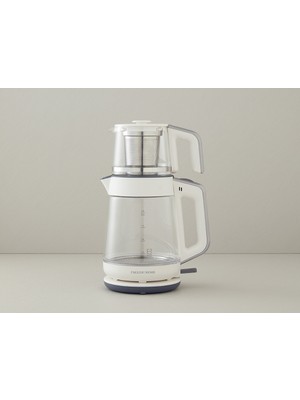 English Home CMK 6001 Cam Çay Makinesi ve Kettle Beyaz-Krom