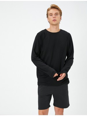 Koton Spor Tişört Uzun Kollu Bisiklet Yaka Basic Viskon