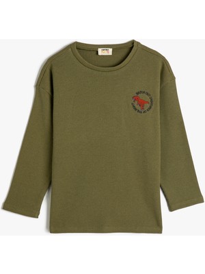 Koton Tişört Uzun Kollu Bisiklet Yaka Işleme Detaylı Pamuklu