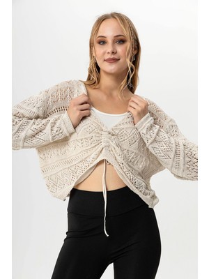 Şimal Kadın Önü Büzgü Detaylı Triko Örme Kazak