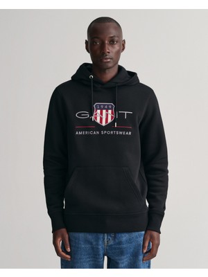 Gant Erkek Siyah Regular Fit Kapüşonlu Logolu Sweatshirt 2047082.5