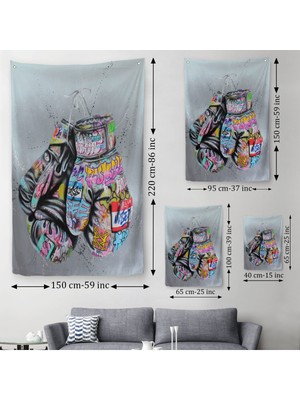 Tekno Hobi  boks Eldivenleri Duvar Örtüsü - Halısı, Renkli Banksy Sokak Graffiti Duvar Örtüsü - HALISI-5320