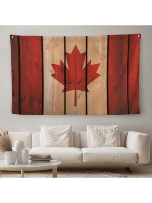 Tekno Hobi Ahşap Kanada Bayrağı Rustik Kanvas Duvar Örtüsü Halısı Kanada Bayrağı Vintage  Ev  Ofis Dekoru 5404