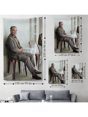 Tekno Hobi Mustafa Kemal Atatürk'ün Sandalyede Oturan Duvar Örtüsü - Halısı -6034
