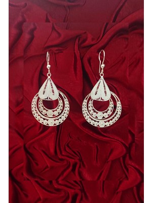 Aykat El İşi Telkari Gümüş Küpe Taşsız Halkalı Kadın Küpesi 925 Ayar KUPE-187