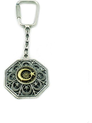 Aykat Ay Yıldız Telkari Gümüş Anahtarlık Türkiye Bayraklı Anahtarlık 925 Ayar ANT-30