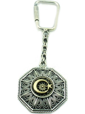 Aykat 925 Ayar Gümüş Anahtarlık Ay Yıldız Anahtarlık Oksitli Model ANT-32
