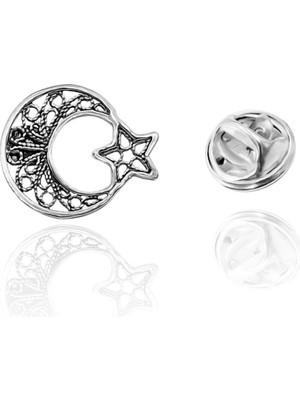 Aykat Ay Yıldız Gümüş Rozet Telkari El İşi Yaka Rozeti Bay Bayan TRZ-11