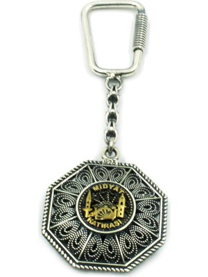 Aykat Midyat Hatırası Logolu Oksitli Telkari Gümüş Anahtarlık ANT-46