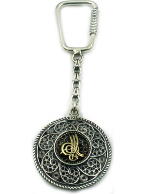 Aykat İsim Yazılabilen Osmanlı Tuğralı Gümüş Anahtarlık Telkari İşlemeli ANT-50