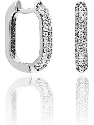 Aykat Gümüş Halka Küpe Taşlı Kadın Küpesi J Modeli Küpe KUPE-438