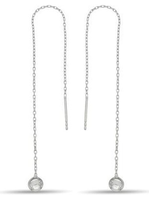 Aykat Zincirli Gümüş Küpe Tek Taşlı Gümüş Zincirli Kadın Küpesi 925 Ayar KUPE-288