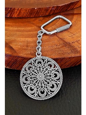 Aykat Ay Yıldız İşlemeli Oksitli Telkari Gümüş Anahtarlık Modeli 925 Ayar ANT-59