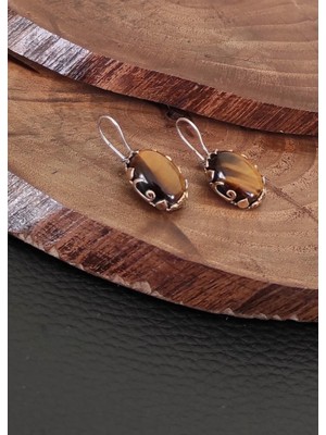 Aykat Kaplan Gözü Taşlı Küpe Otantik Gümüş Bayan Küpesi KUPE-392