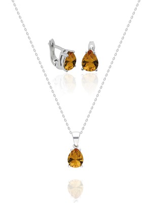 Aykat Zulanit Taşlı Gümüş Set Kolye ve Küpe Kadın Damla Model SET-414